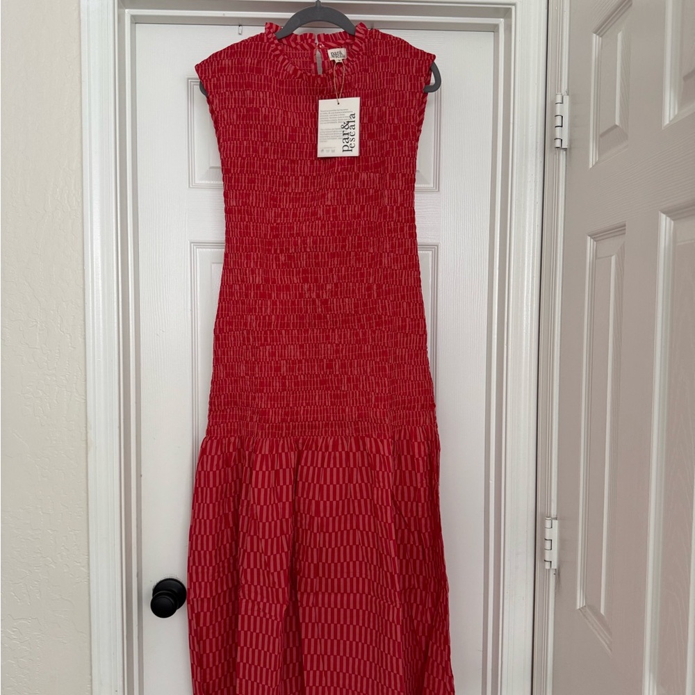 Sleeveless Coral Maxi Dress with Smocked Bodice - Picture 4 of 4